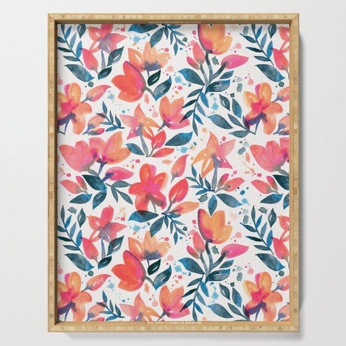 Flourishing Florals - Pink & Teal Serving Tray Gallery Image 1