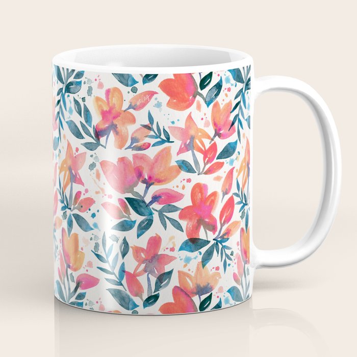 Flourishing Florals - Pink & Teal Coffee Mug Gallery Image 1