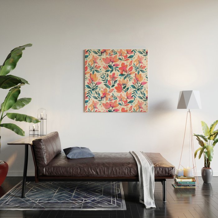 Flourishing Florals - Pink & Teal Wood Wall Art Gallery Image 2