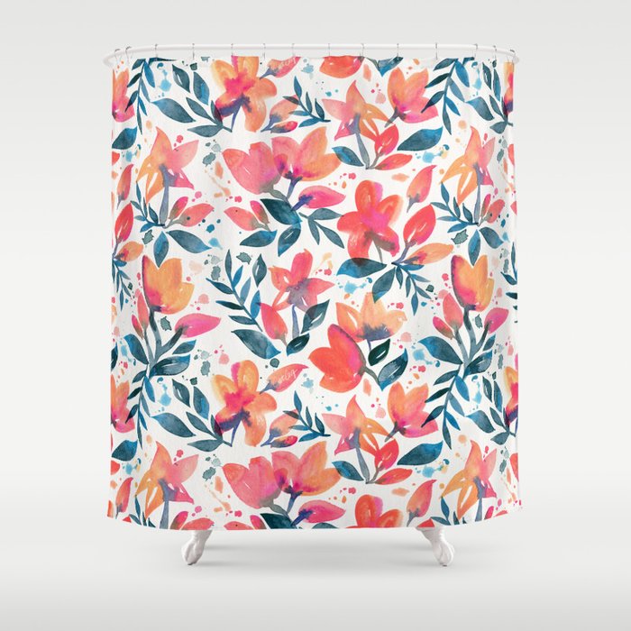 Flourishing Florals - Pink & Teal Shower Curtain Gallery Image 1