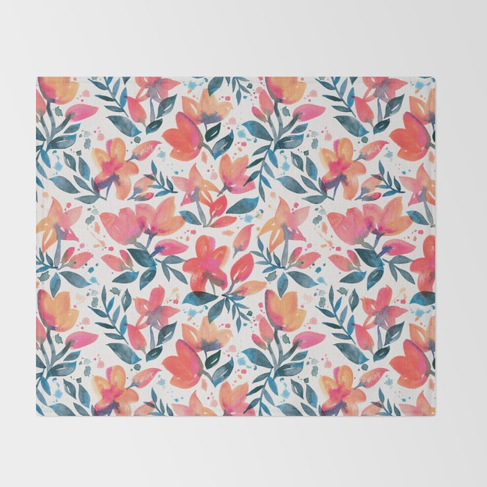 Flourishing Florals - Pink & Teal Throw Blanket Gallery Image 2