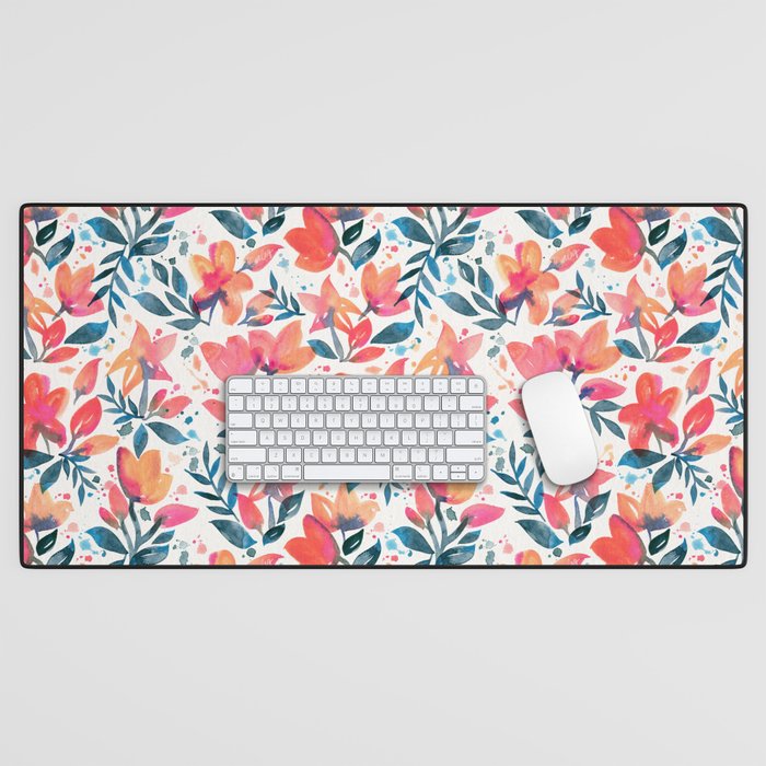 Flourishing Florals - Pink & Teal Desk Mat Gallery Image 1