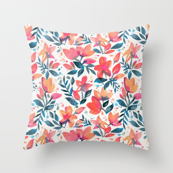 Flourishing Florals - Pink & Teal Throw Pillow Gallery Image 6