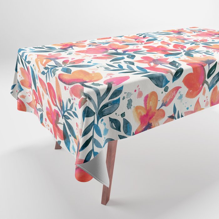 Flourishing Florals - Pink & Teal Tablecloth Gallery Image 1