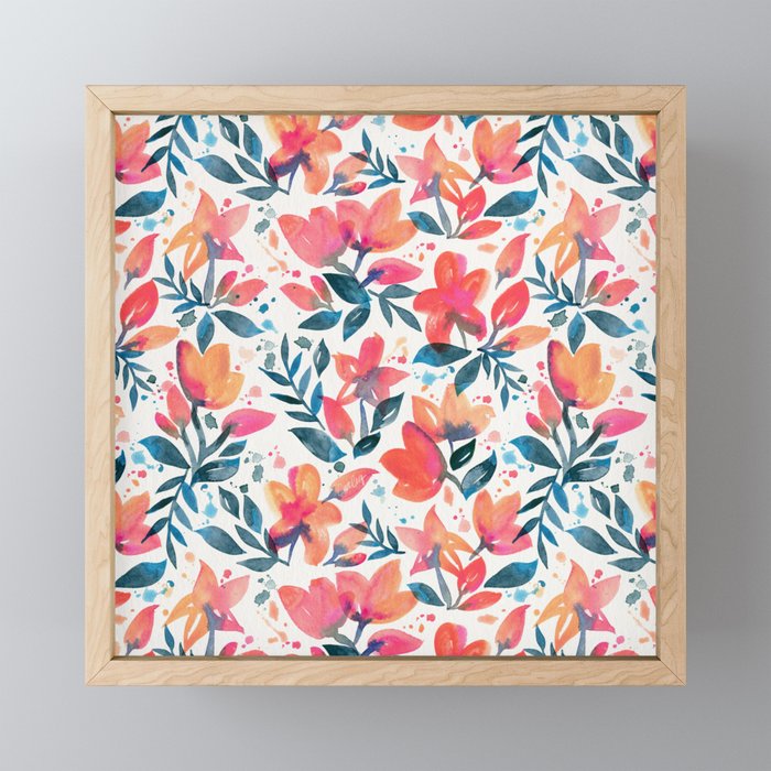 Flourishing Florals - Pink & Teal Mini Art Print Gallery Image 1