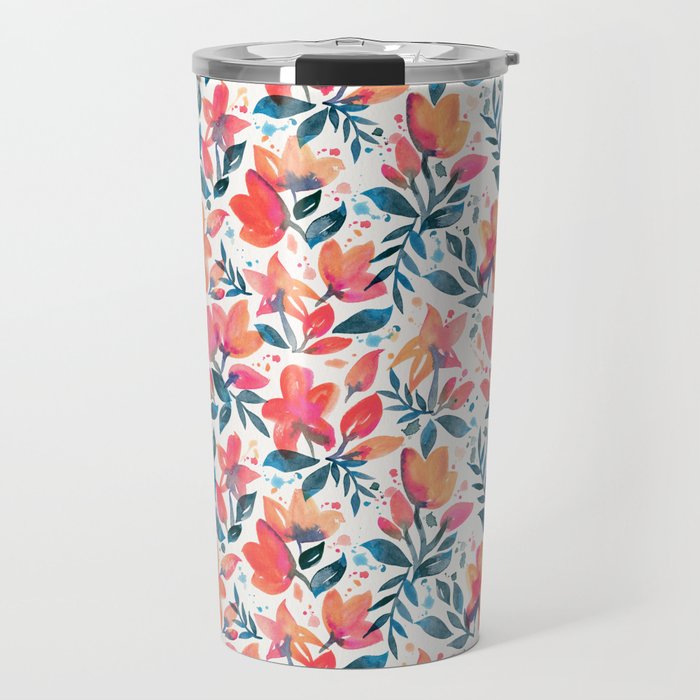 Flourishing Florals - Pink & Teal Travel Mug Gallery Image 1