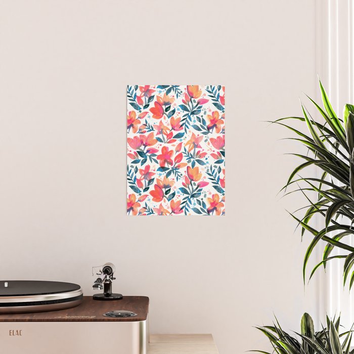 Flourishing Florals - Pink & Teal Poster Gallery Image 2