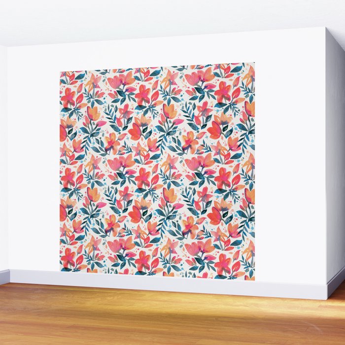 Flourishing Florals - Pink & Teal Wall Mural Gallery Image 2