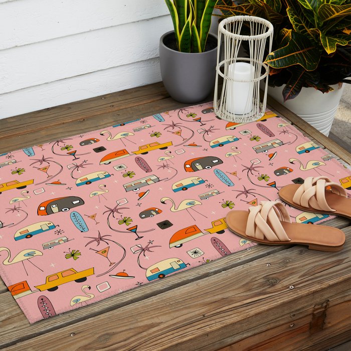 Vintage kitsch Pink Outdoor Rug Gallery Image 2