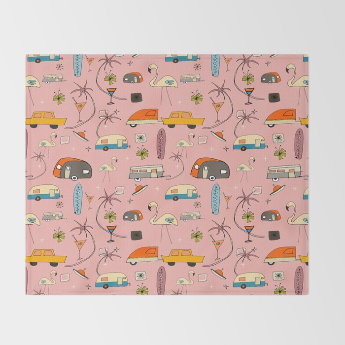 Vintage kitsch Pink Throw Blanket Gallery Image 2