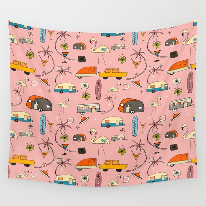 Vintage kitsch Pink Wall Tapestry Gallery Image 4