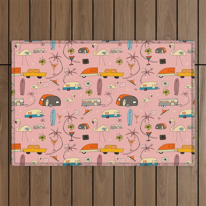 Vintage kitsch Pink Outdoor Rug Gallery Image 1