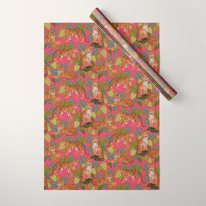 Tropical Tigers In Hot Pink Wrapping Paper Gallery Image 1