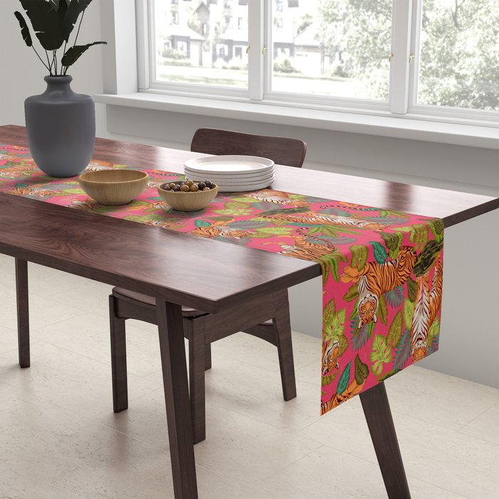 Tropical Tigers In Hot Pink Table Runner Gallery Image 2