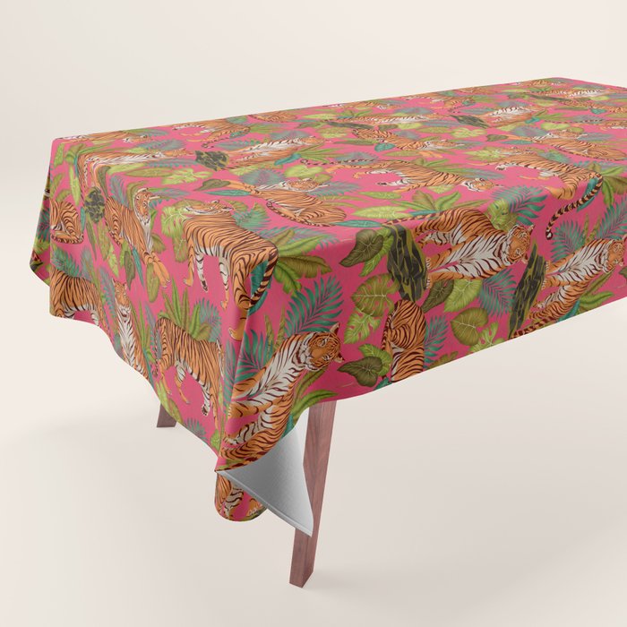 Tropical Tigers In Hot Pink Tablecloth Gallery Image 1