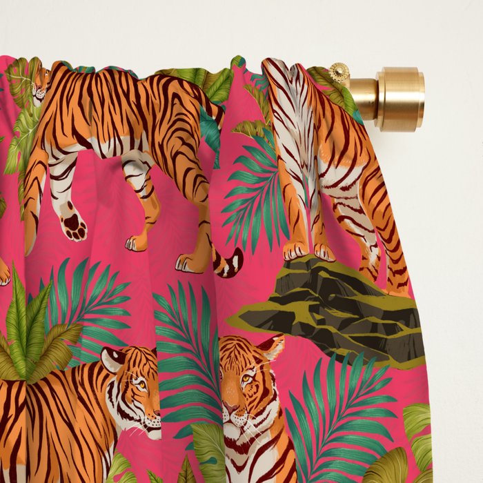Tropical Tigers In Hot Pink Window Curtain Gallery Image 2