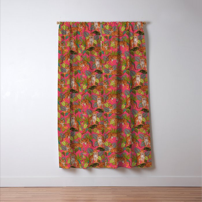 Tropical Tigers In Hot Pink Window Curtain Gallery Image 3