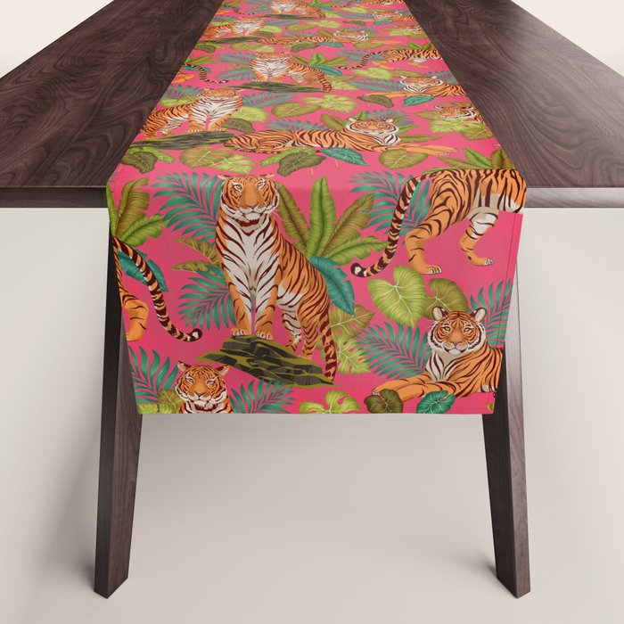 Tropical Tigers In Hot Pink Table Runner Gallery Image 1