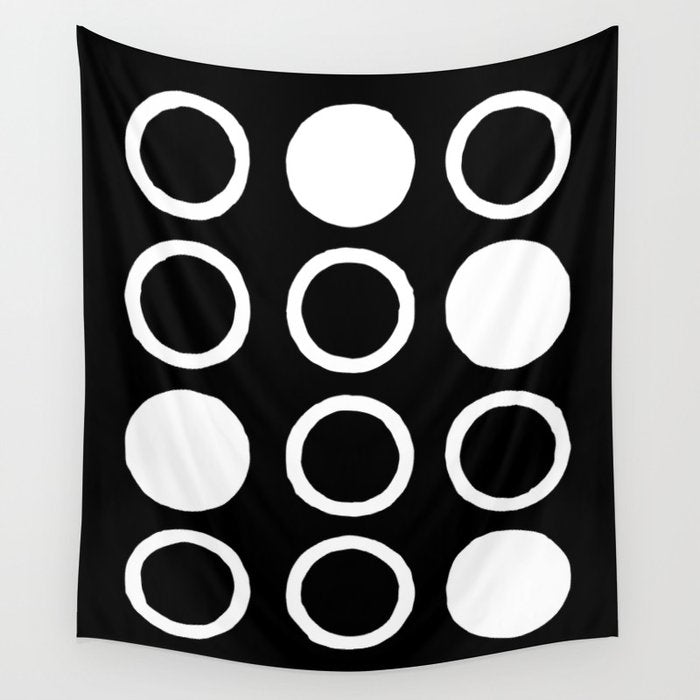 Mid Century Modern Circle and Dot Pattern 232 Black and White Wall Tapestry Gallery Image 4