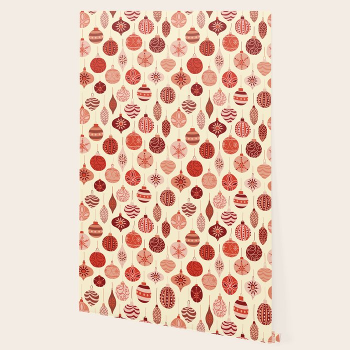 Christmas Ornaments Red Pink Beige Pattern Wallpaper Gallery Image 2