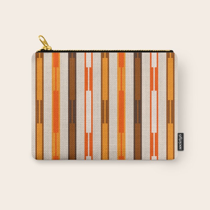 Retro Geo Chain Vertical Block Stripes Pattern in 70s Brown Orange Cream Beige Carry All Pouch Gallery Image 1