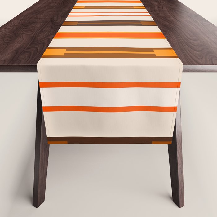 Retro Geo Chain Vertical Block Stripes Pattern in 70s Brown Orange Cream Beige Table Runner Gallery Image 1