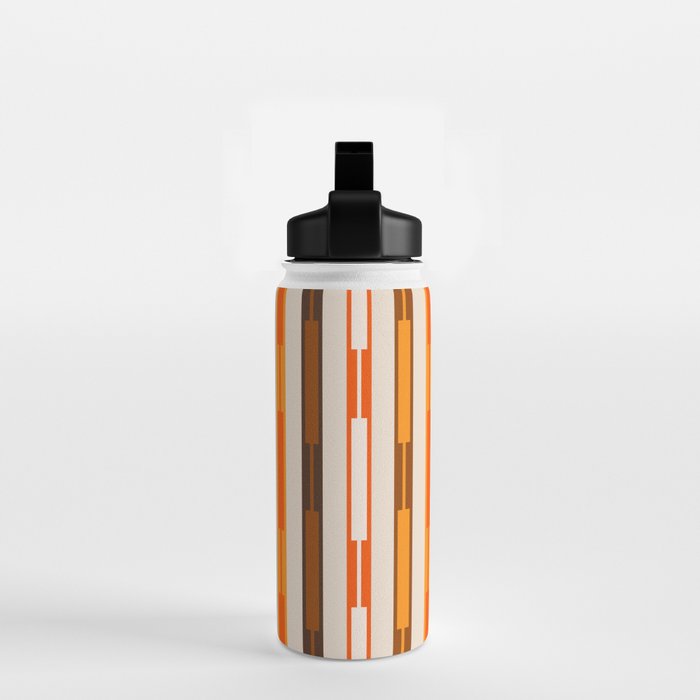 Retro Geo Chain Vertical Block Stripes Pattern in 70s Brown Orange Cream Beige Water Bottle Gallery Image 2