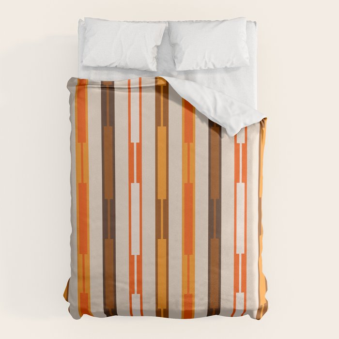 Retro Geo Chain Vertical Block Stripes Pattern in 70s Brown Orange Cream Beige Duvet Cover Gallery Image 1
