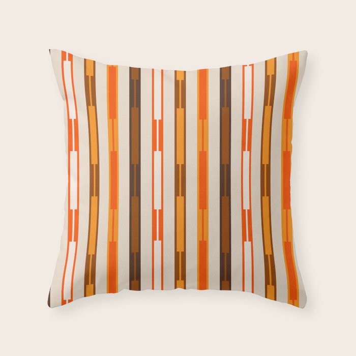 Retro Geo Chain Vertical Block Stripes Pattern in 70s Brown Orange Cream Beige Throw Pillow Gallery Image 6