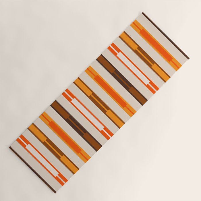 Retro Geo Chain Vertical Block Stripes Pattern in 70s Brown Orange Cream Beige Yoga Mat Gallery Image 1
