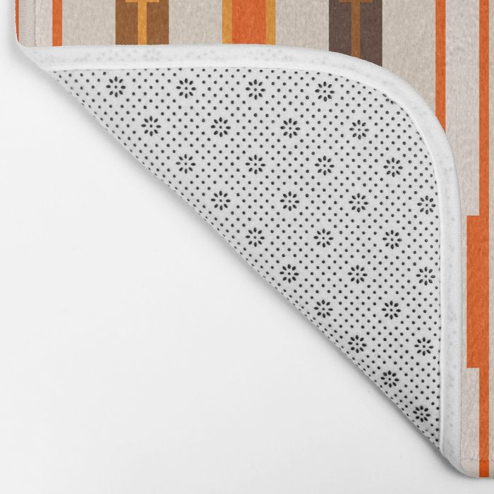 Retro Geo Chain Vertical Block Stripes Pattern in 70s Brown Orange Cream Beige Bath Mat Gallery Image 2