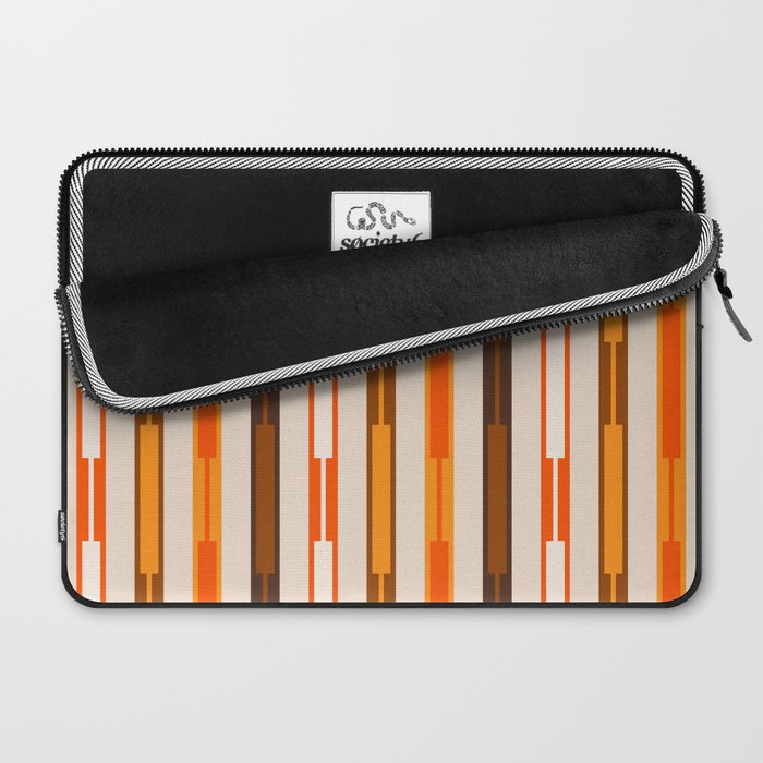 Retro Geo Chain Vertical Block Stripes Pattern in 70s Brown Orange Cream Beige Laptop Sleeve Gallery Image 2