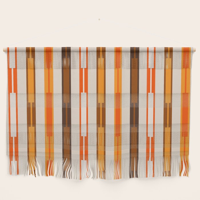 Retro Geo Chain Vertical Block Stripes Pattern in 70s Brown Orange Cream Beige Wall Hanging Gallery Image 1