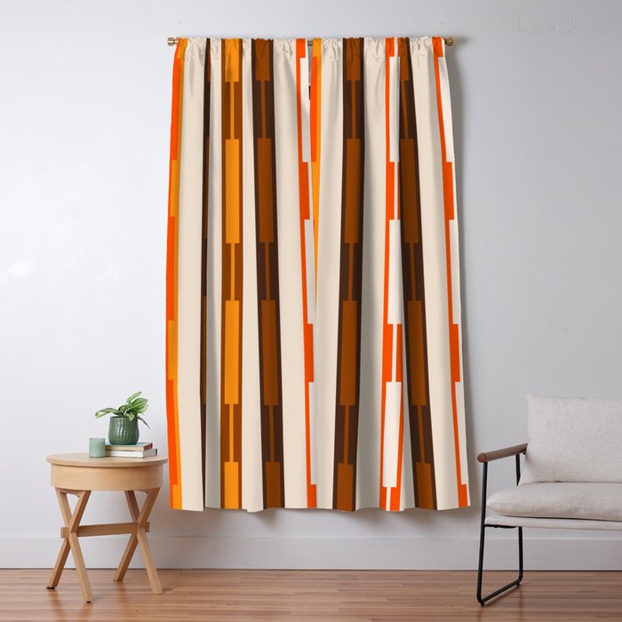 Retro Geo Chain Vertical Block Stripes Pattern in 70s Brown Orange Cream Beige Window Curtain Gallery Image 5