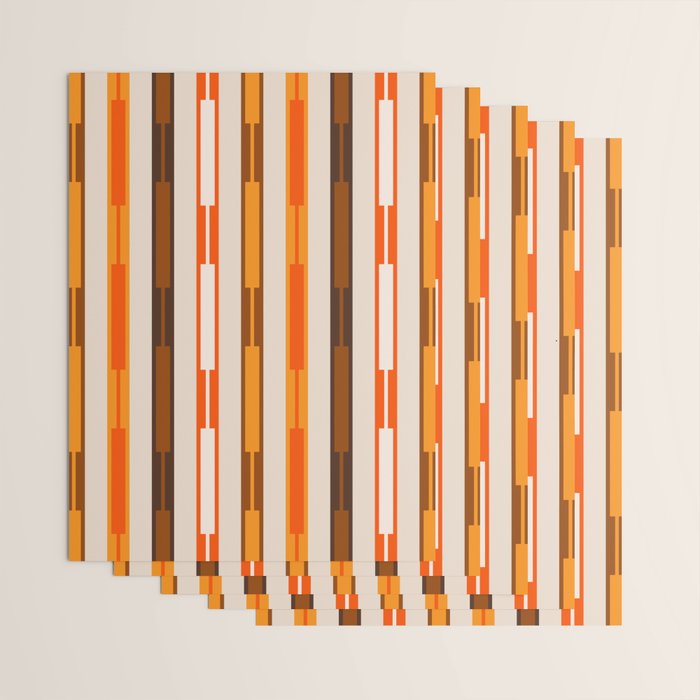 Retro Geo Chain Vertical Block Stripes Pattern in 70s Brown Orange Cream Beige Wrapping Paper Gallery Image 3