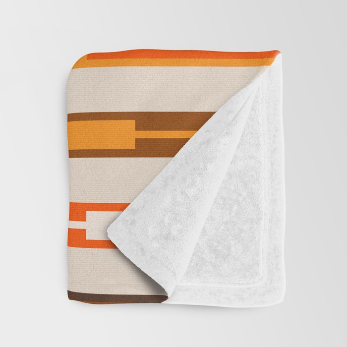 Retro Geo Chain Vertical Block Stripes Pattern in 70s Brown Orange Cream Beige Throw Blanket Gallery Image 3