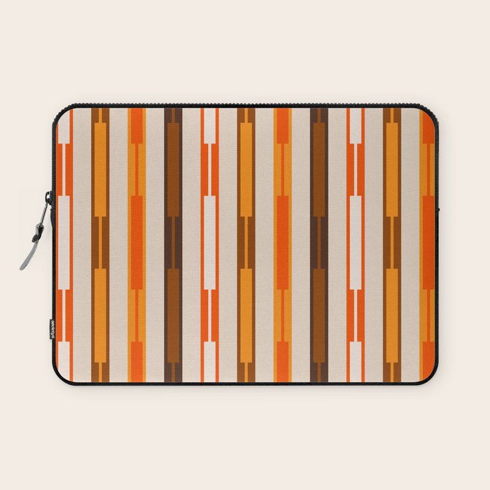 Retro Geo Chain Vertical Block Stripes Pattern in 70s Brown Orange Cream Beige Laptop Sleeve Gallery Image 1