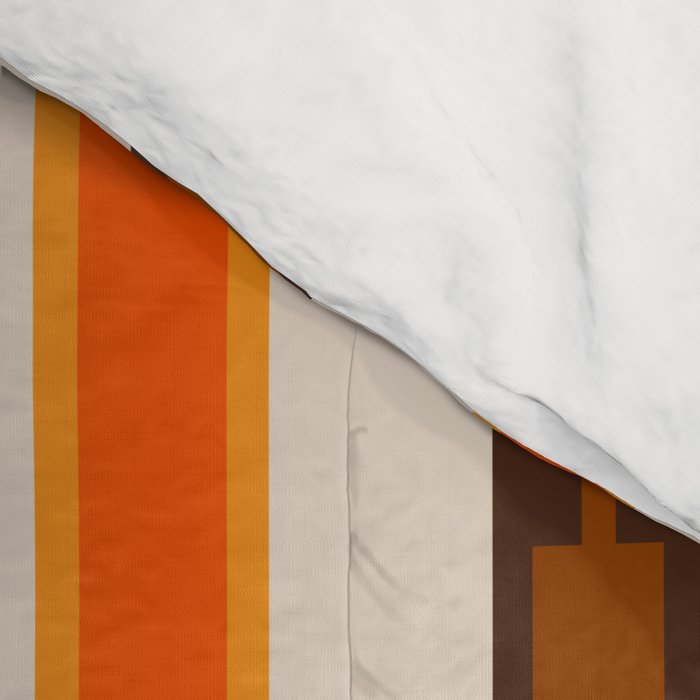 Retro Geo Chain Vertical Block Stripes Pattern in 70s Brown Orange Cream Beige Comforter Gallery Image 4