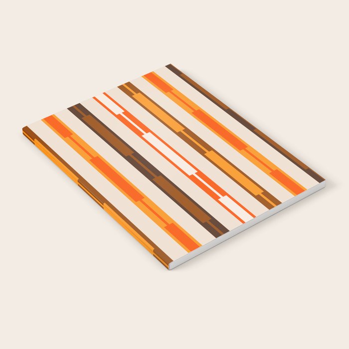 Retro Geo Chain Vertical Block Stripes Pattern in 70s Brown Orange Cream Beige Notebook Gallery Image 1