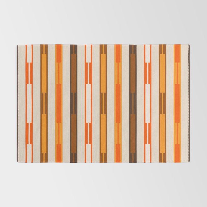Retro Geo Chain Vertical Block Stripes Pattern in 70s Brown Orange Cream Beige Rug Gallery Image 2
