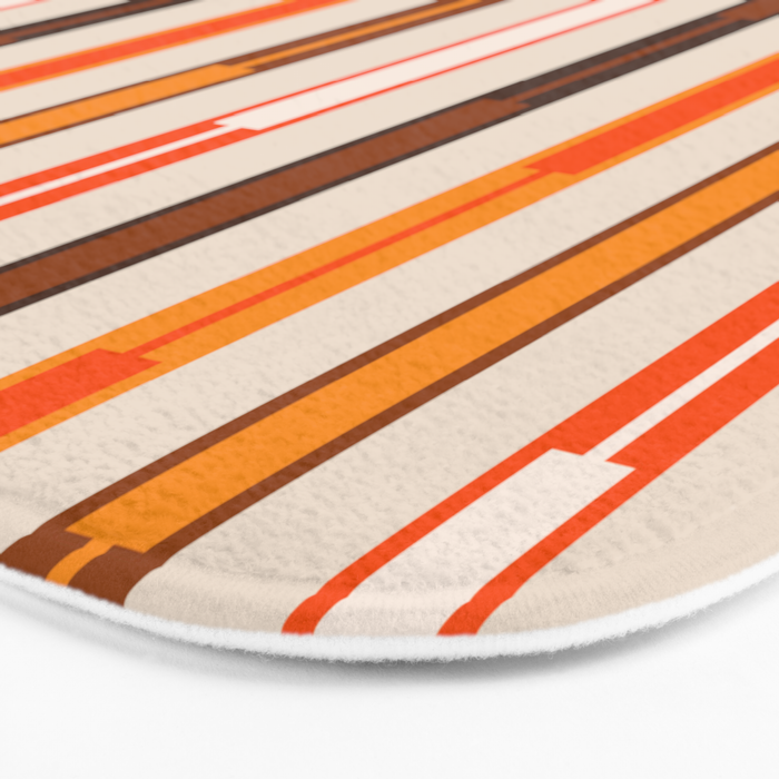 Retro Geo Chain Vertical Block Stripes Pattern in 70s Brown Orange Cream Beige Bath Mat Gallery Image 3