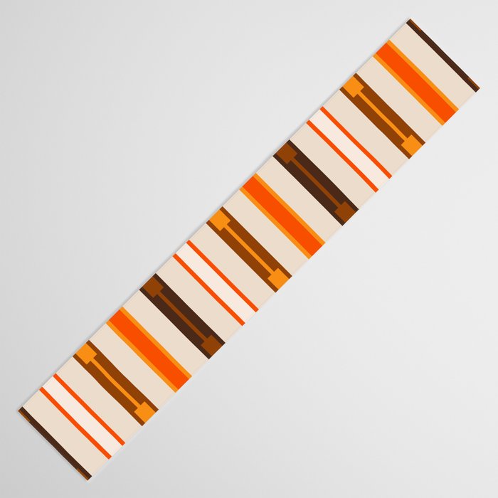 Retro Geo Chain Vertical Block Stripes Pattern in 70s Brown Orange Cream Beige Table Runner Gallery Image 3