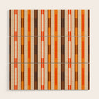 Retro Geo Chain Vertical Block Stripes Pattern in 70s Brown Orange Cream Beige Wood Wall Art Gallery Image 1