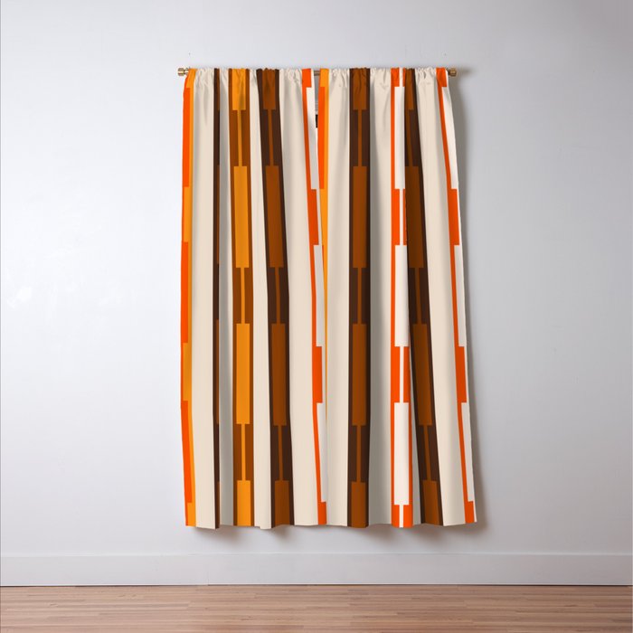 Retro Geo Chain Vertical Block Stripes Pattern in 70s Brown Orange Cream Beige Window Curtain Gallery Image 3