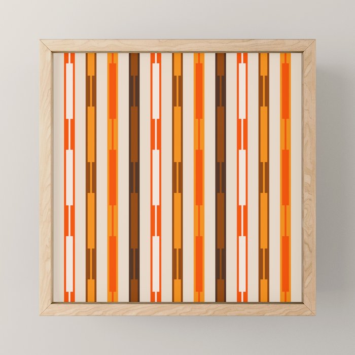 Retro Geo Chain Vertical Block Stripes Pattern in 70s Brown Orange Cream Beige Mini Art Print Gallery Image 1