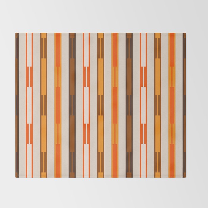Retro Geo Chain Vertical Block Stripes Pattern in 70s Brown Orange Cream Beige Throw Blanket Gallery Image 2