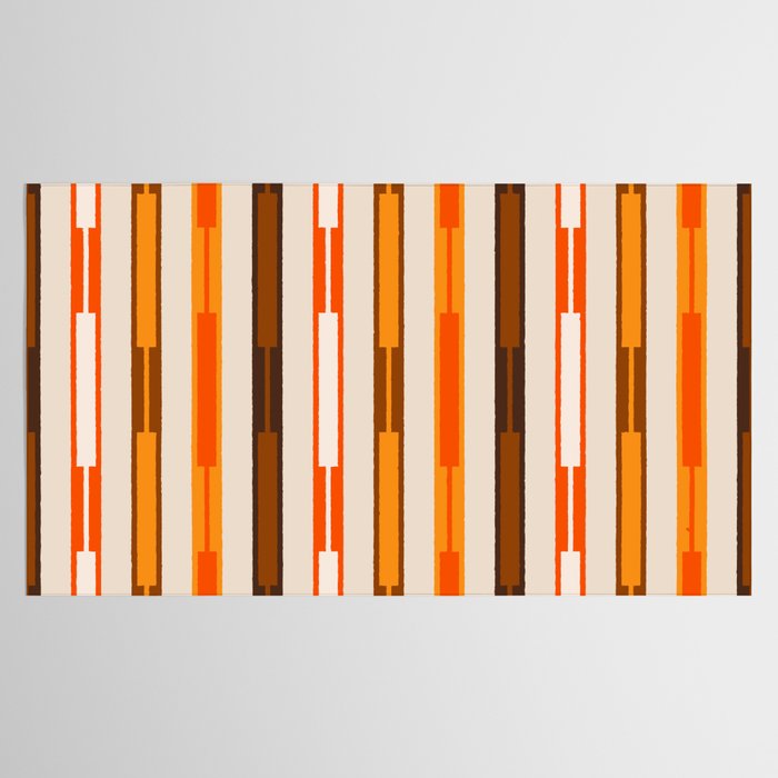 Retro Geo Chain Vertical Block Stripes Pattern in 70s Brown Orange Cream Beige Tablecloth Gallery Image 2