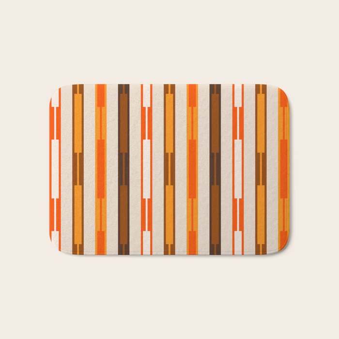 Retro Geo Chain Vertical Block Stripes Pattern in 70s Brown Orange Cream Beige Bath Mat Gallery Image 1