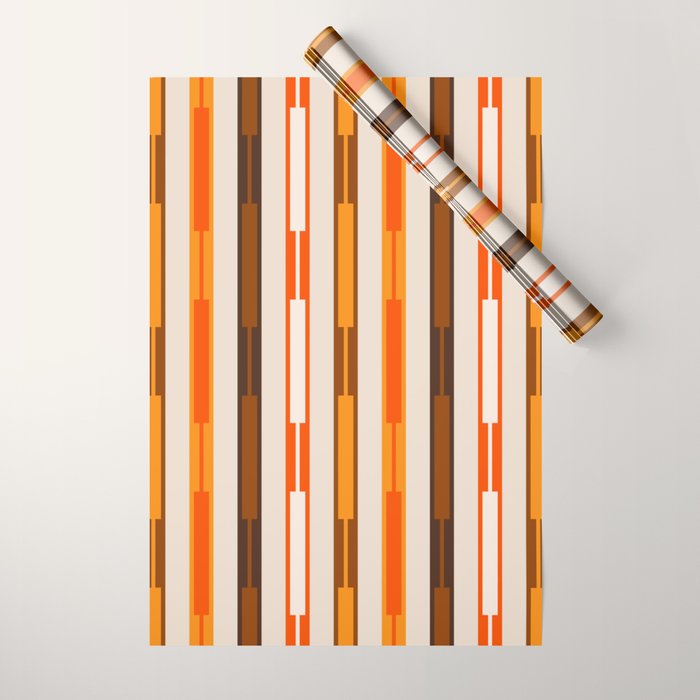 Retro Geo Chain Vertical Block Stripes Pattern in 70s Brown Orange Cream Beige Wrapping Paper Gallery Image 1