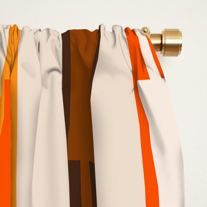 Retro Geo Chain Vertical Block Stripes Pattern in 70s Brown Orange Cream Beige Window Curtain Gallery Image 2